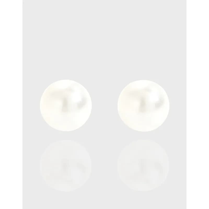 Pair of round white pearl studs with polished silver backing