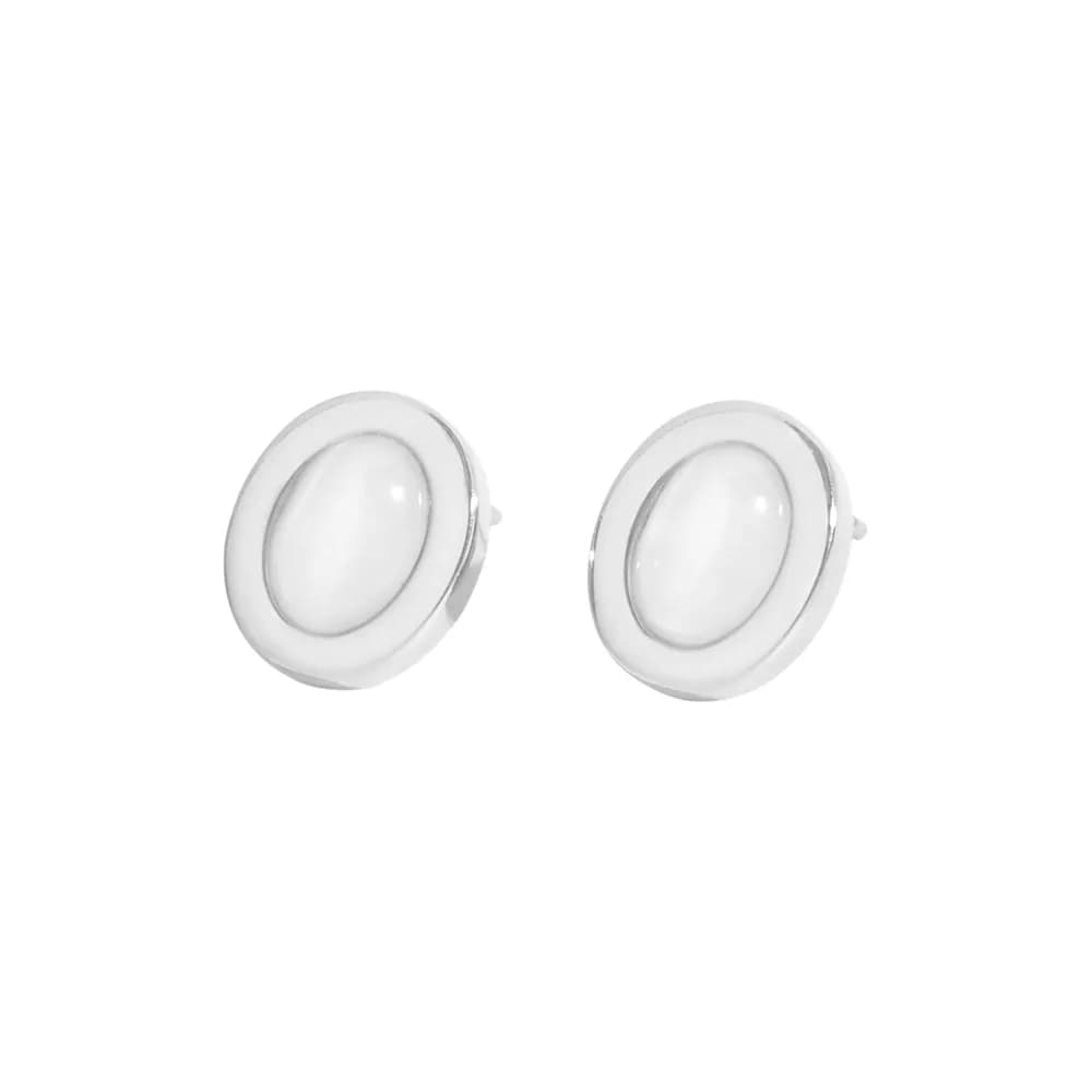 Oval Pearl Stud Earrings in Platinum — Sterling silver