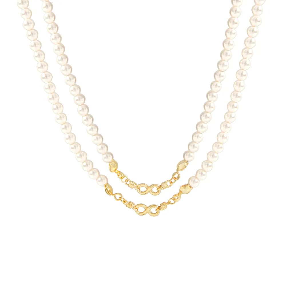 Pearl Bead Chain Necklace in Gold — Sterling silver
