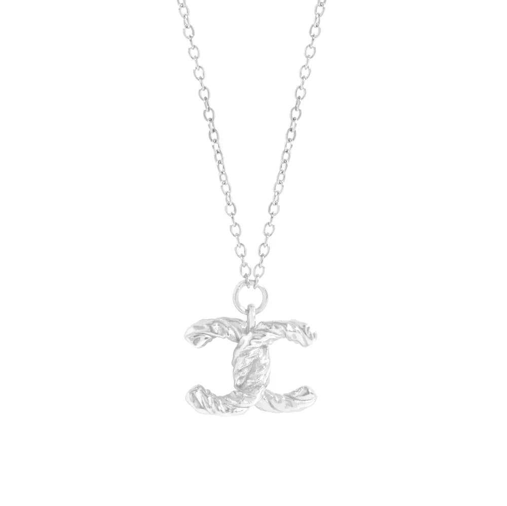 Double C Pendant Necklace in Platinum — Sterling silver