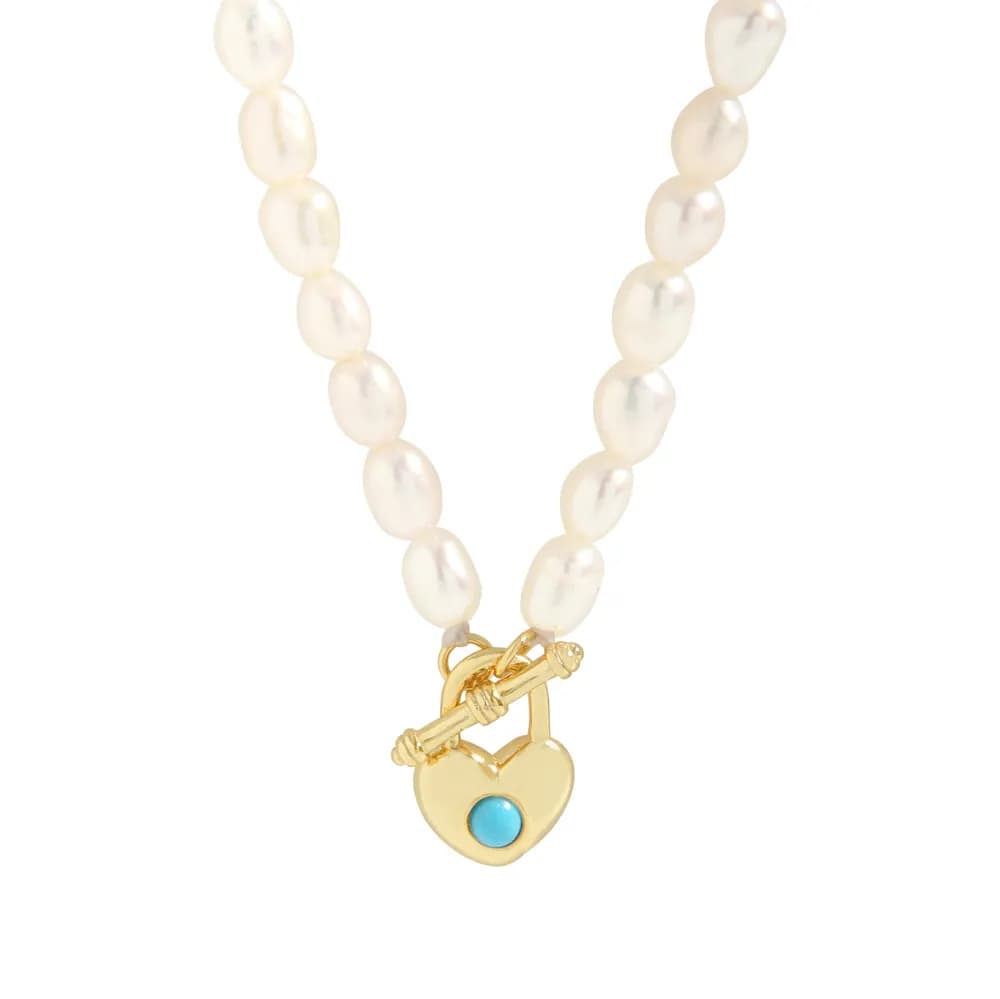 Pearl Heart Necklace in Blue Turquoise — Sterling silver