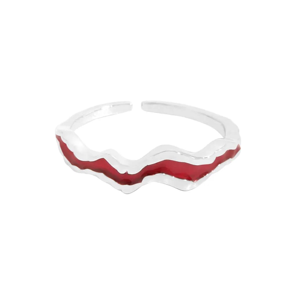 Wavy Enamel Ring in Red — Sterling silver