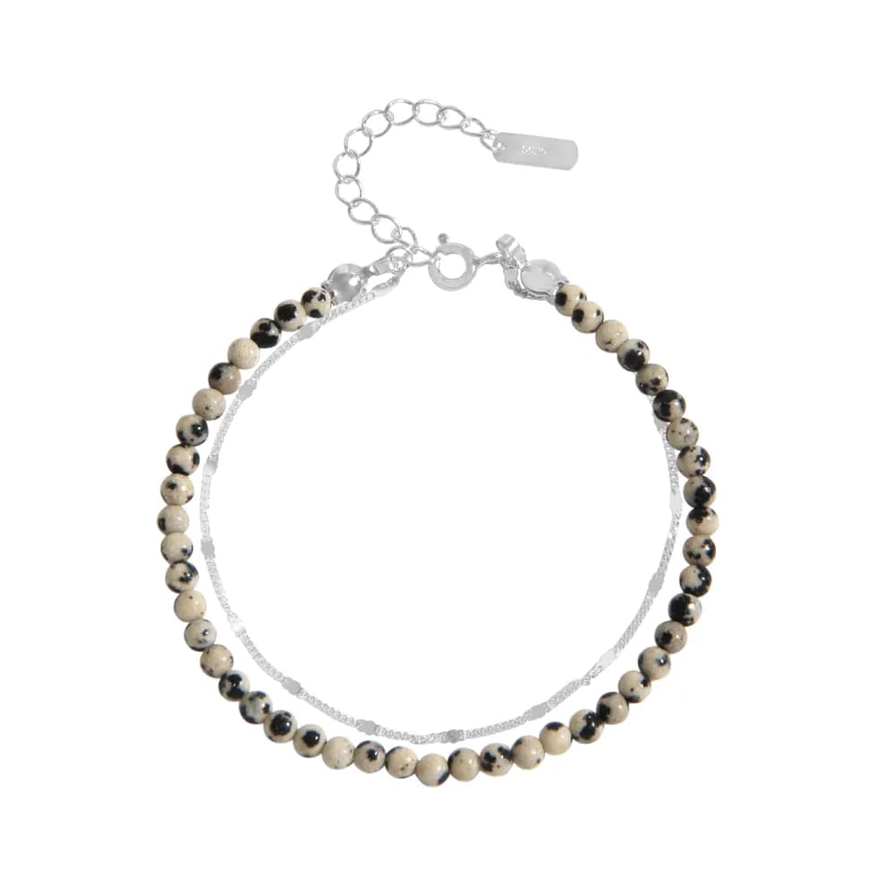 Earth Tone Bead Bracelet in Leopard Stone — Sterling silver