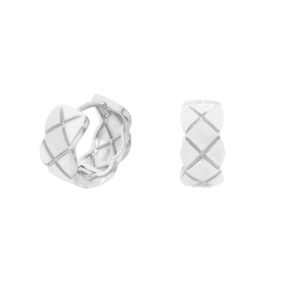 Lattice Hoop & Bar Earrings in Platinum — Sterling silver