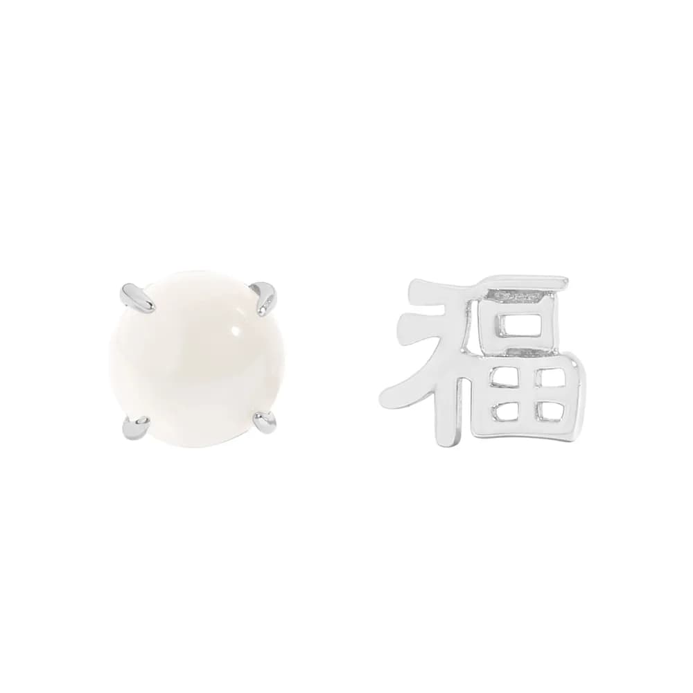 Pearl Cabochon Studs in Platinum — Sterling silver