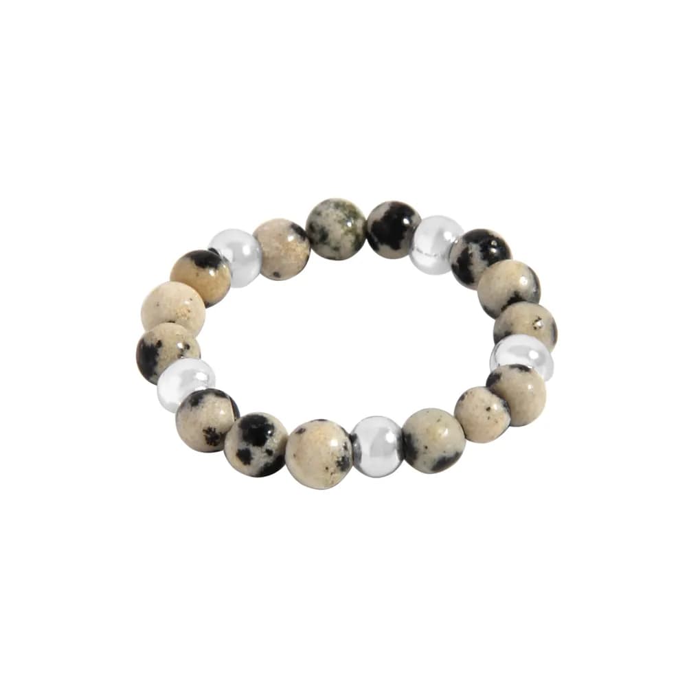 Beaded Sterling Silver Ring in Leopard Stone — Sterling silver
