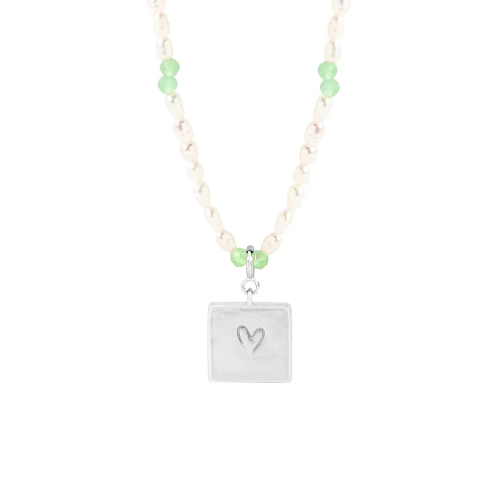 Heart Square Pendant Necklace in Platinum — Sterling silver