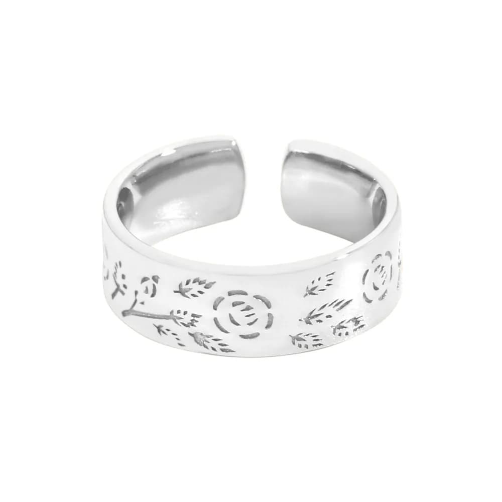 Floral Engraved Ring in Platinum — Sterling silver
