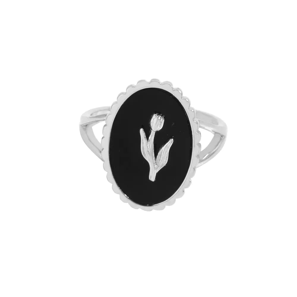 Tulip Motif Ring in Platinum — Sterling silver