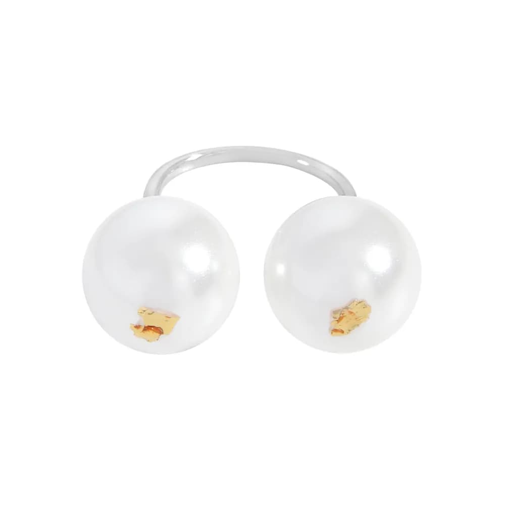 Twin Pearl Ring in Platinum — Sterling silver