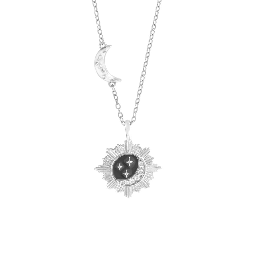 Sunburst Moon Pendant Necklace in Platinum — Sterling silver