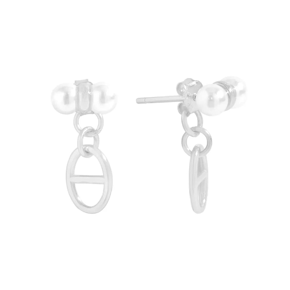 Oval Ring Drop Earrings in Platinum — Sterling silver