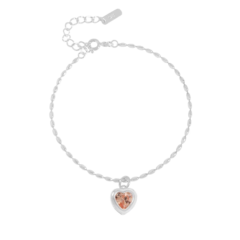Heart Charm Bracelet in Orange — Sterling silver