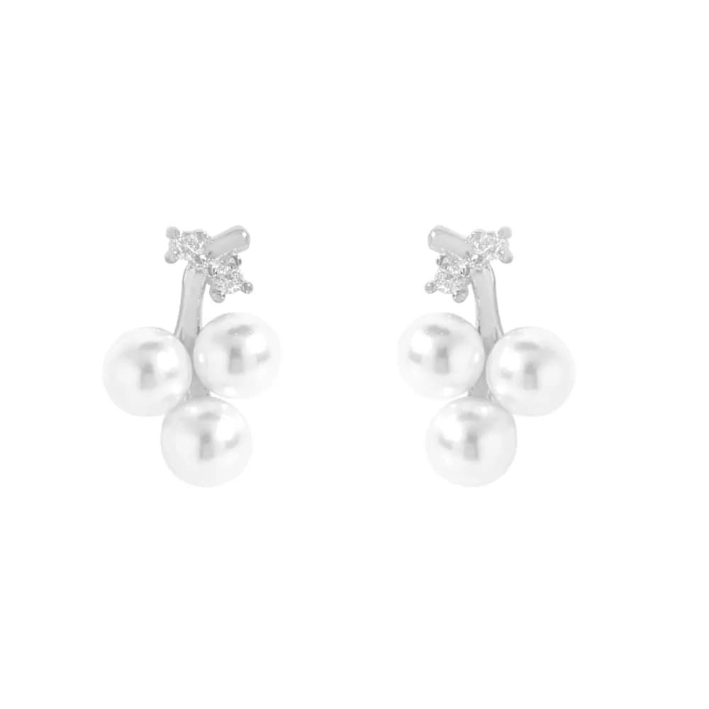 Pearl Cluster Drop Earrings in Platinum — Sterling silver