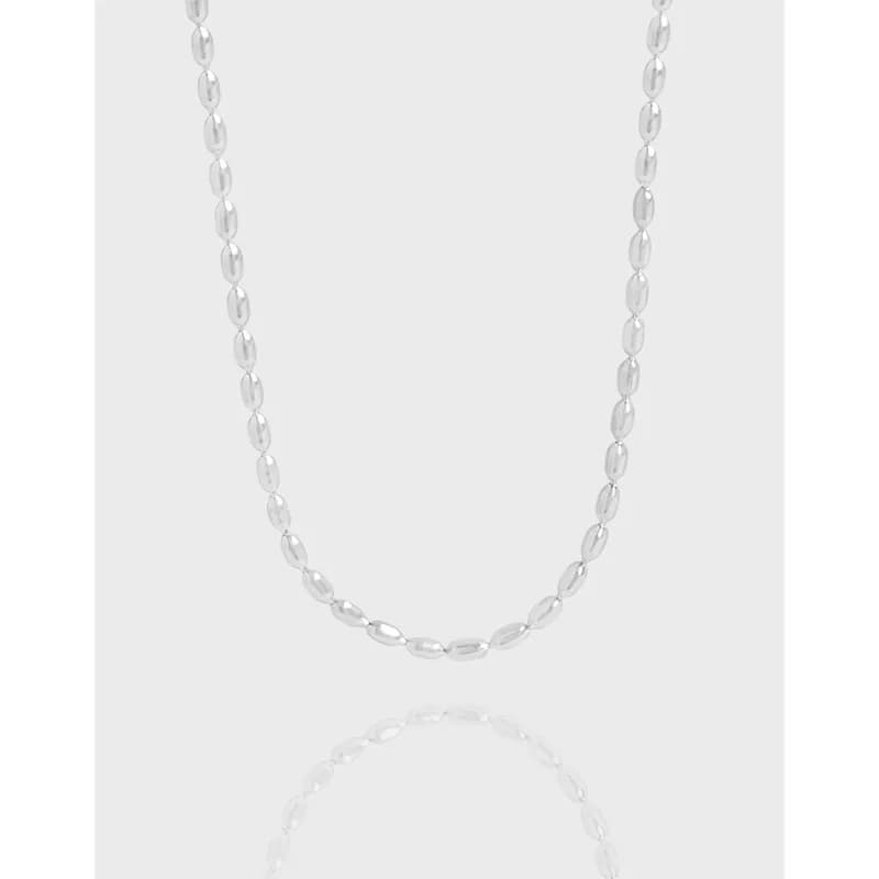 Polished sterling silver oval-link necklace displayed against a light gray background.