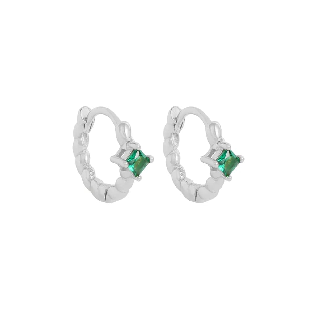 Emerald Cut Hoop Earrings in Platinum — Sterling silver