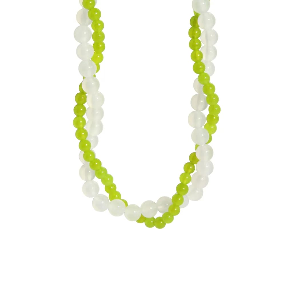 Lime Bead Necklace in White Green — Sterling silver