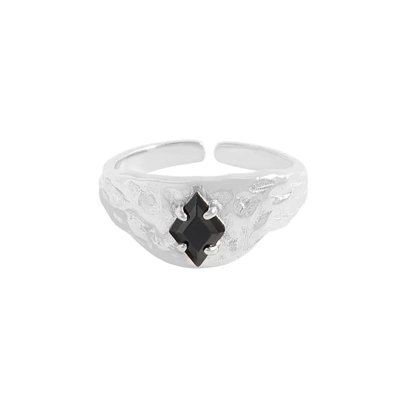 Black Stone Ring in Platinum — Sterling silver