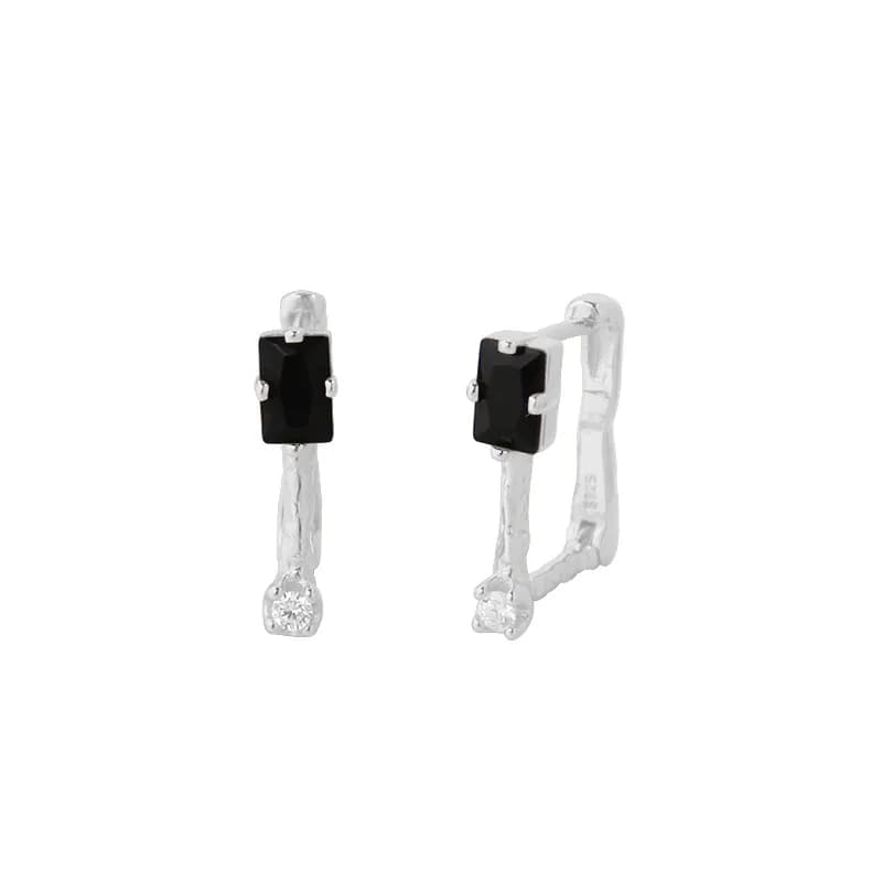 Black Onyx Bar Earrings in Platinum — Sterling silver