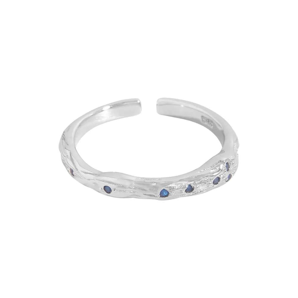 Blue Stone Wave Ring in Platinum — Sterling silver