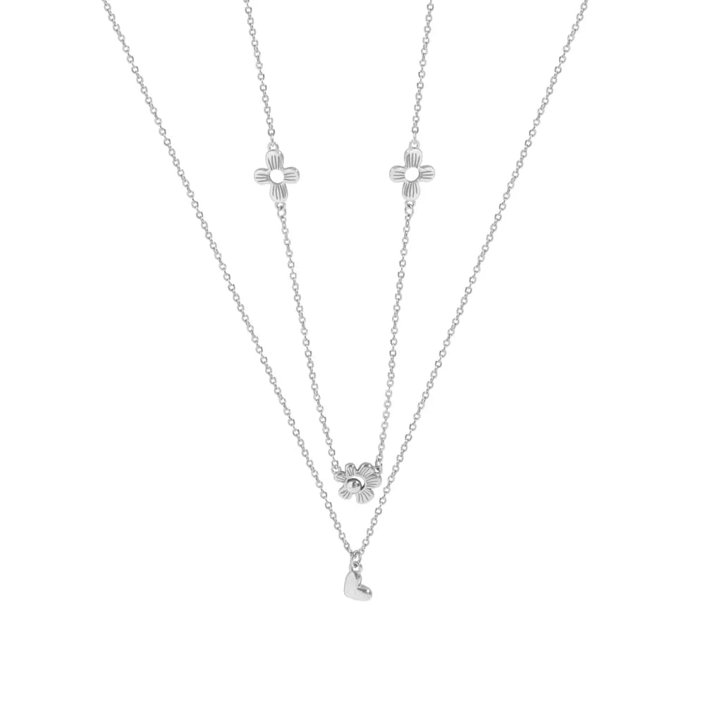 Floral Cross Layered Necklace in Platinum — Sterling silver