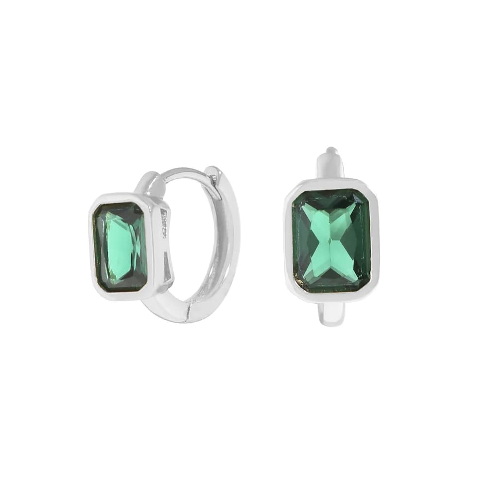 Emerald Cut Stone Earrings in Platinum — Sterling silver