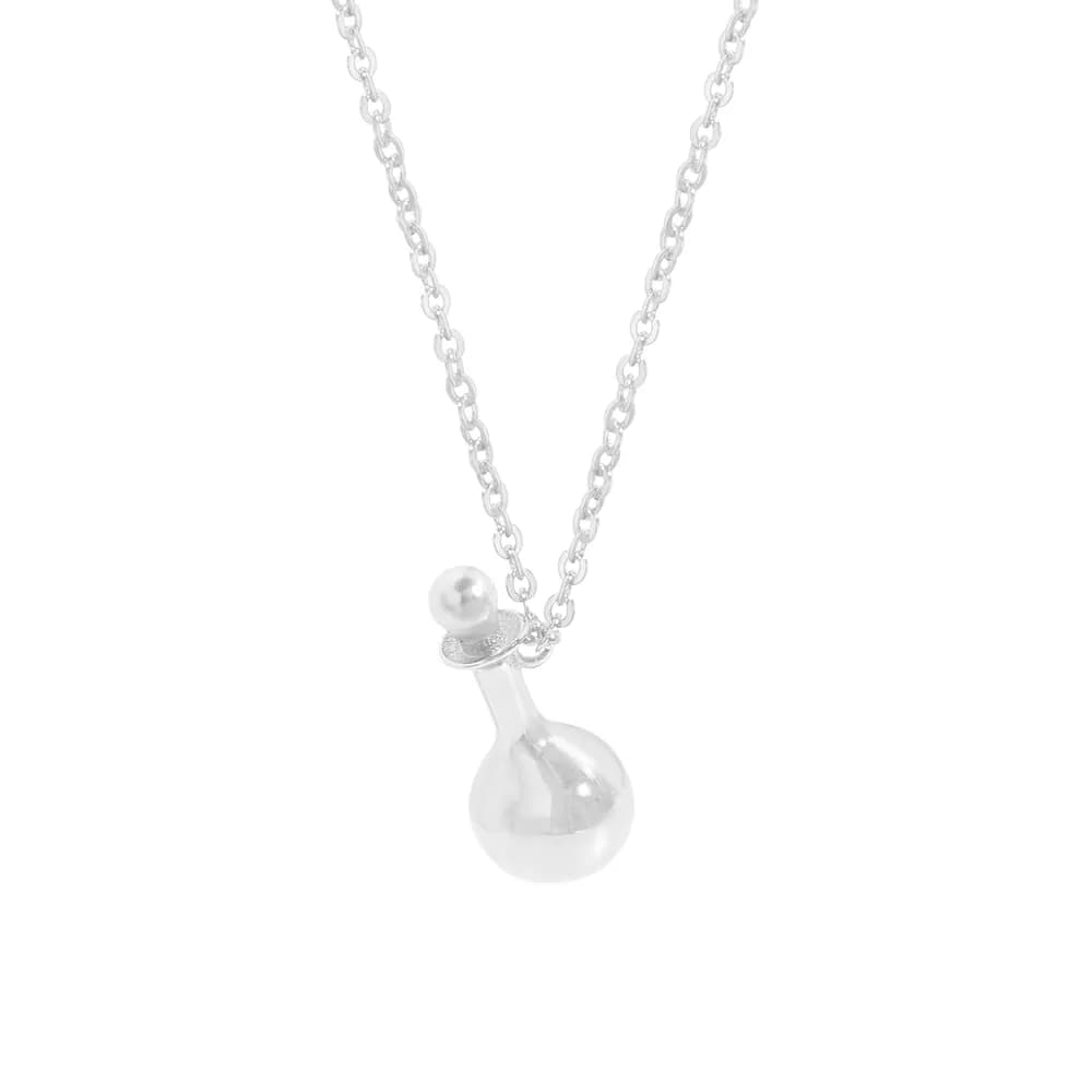 Glass Flask Pendant Necklace in Pearl — Sterling silver