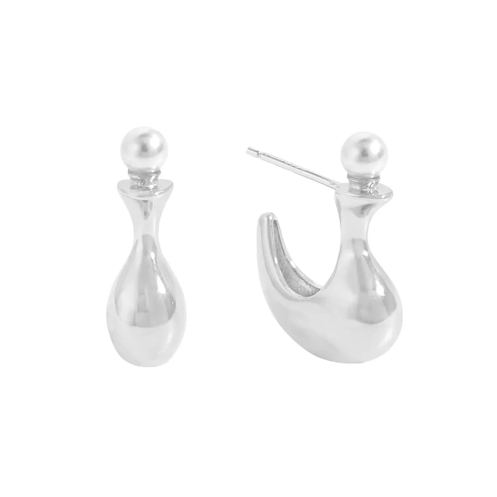 Black Bead Drop Earrings in Pearl — Sterling silver
