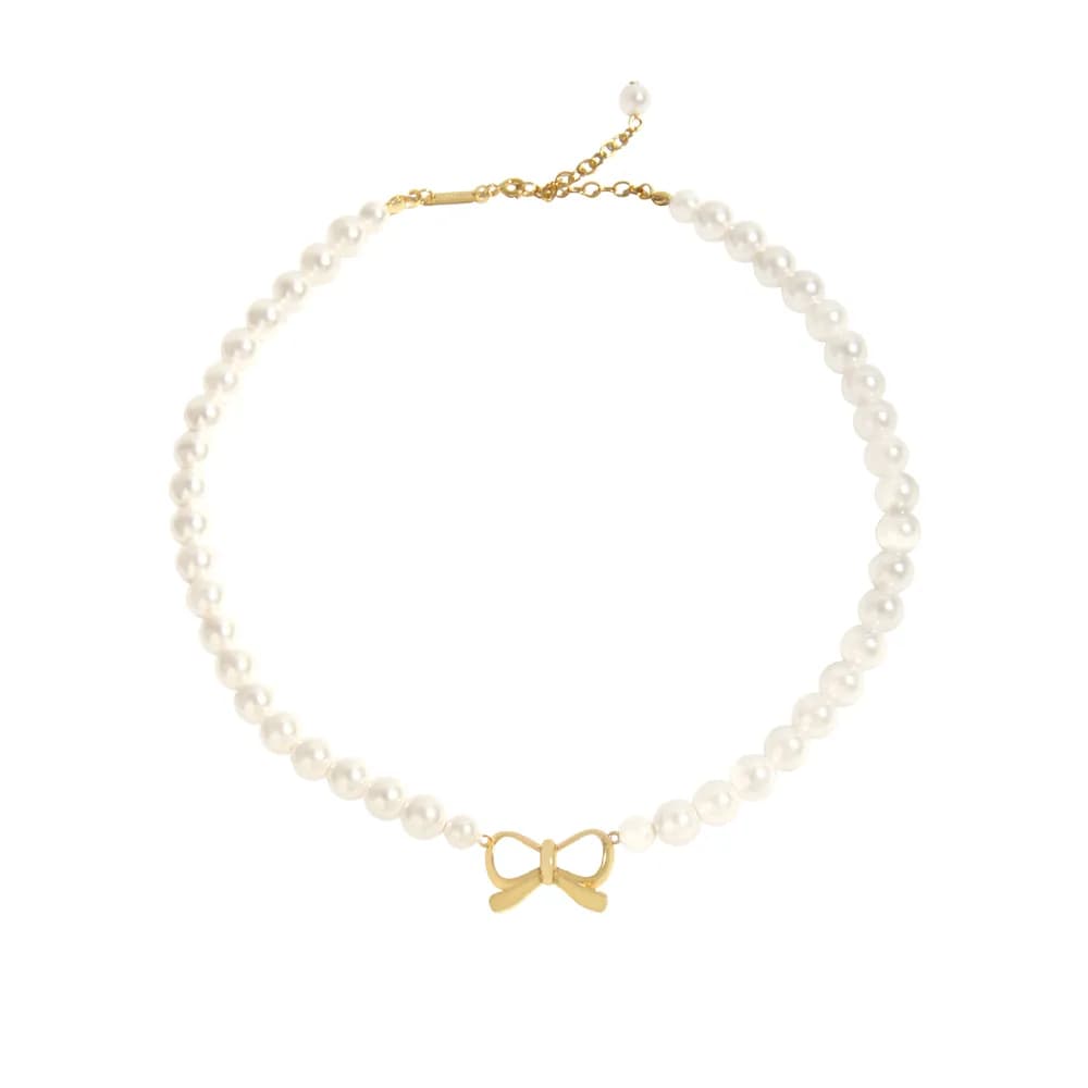 Pearl Bow Necklace in Gold — Sterling silver