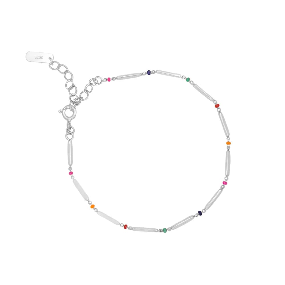 Colorful Bead Cylinder Bracelet in Platinum — Sterling silver