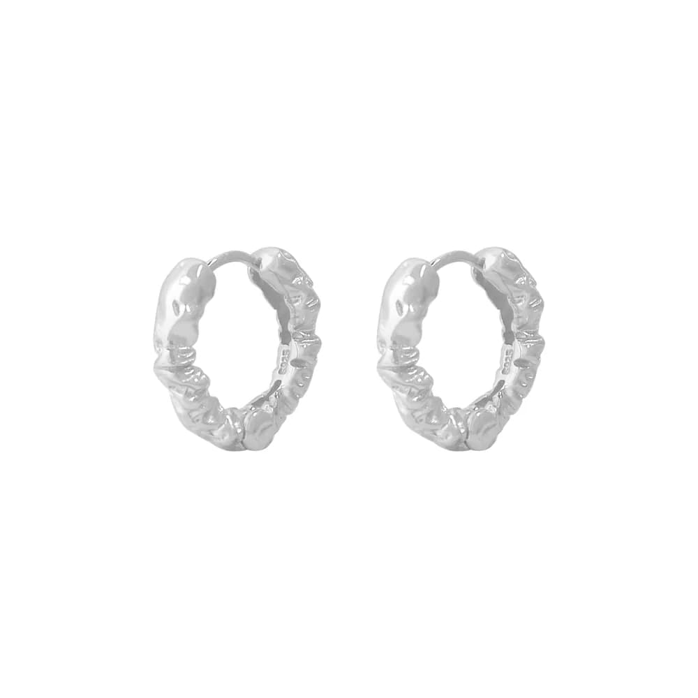 Hammered Hooped Earrings in Silver — Sterling silver