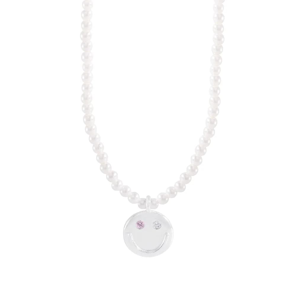 Smiley Pearl Necklace in Silver — Sterling silver