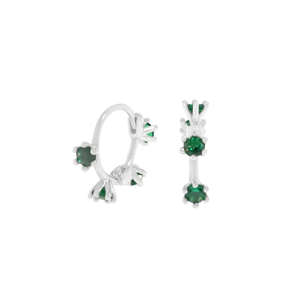 Green Gem Hoop Earrings in Platinum — Sterling silver