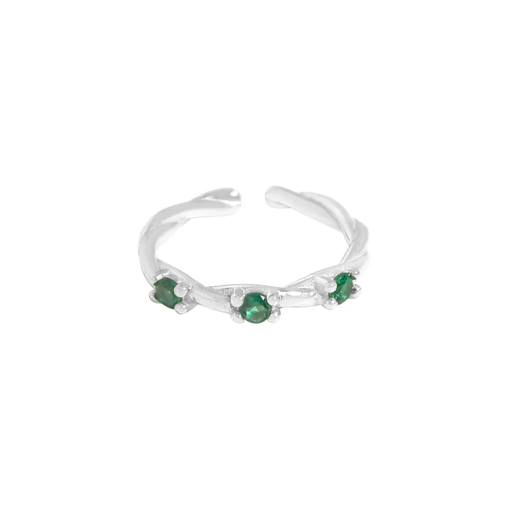 Triple Green Stone Ring in Platinum — Sterling silver