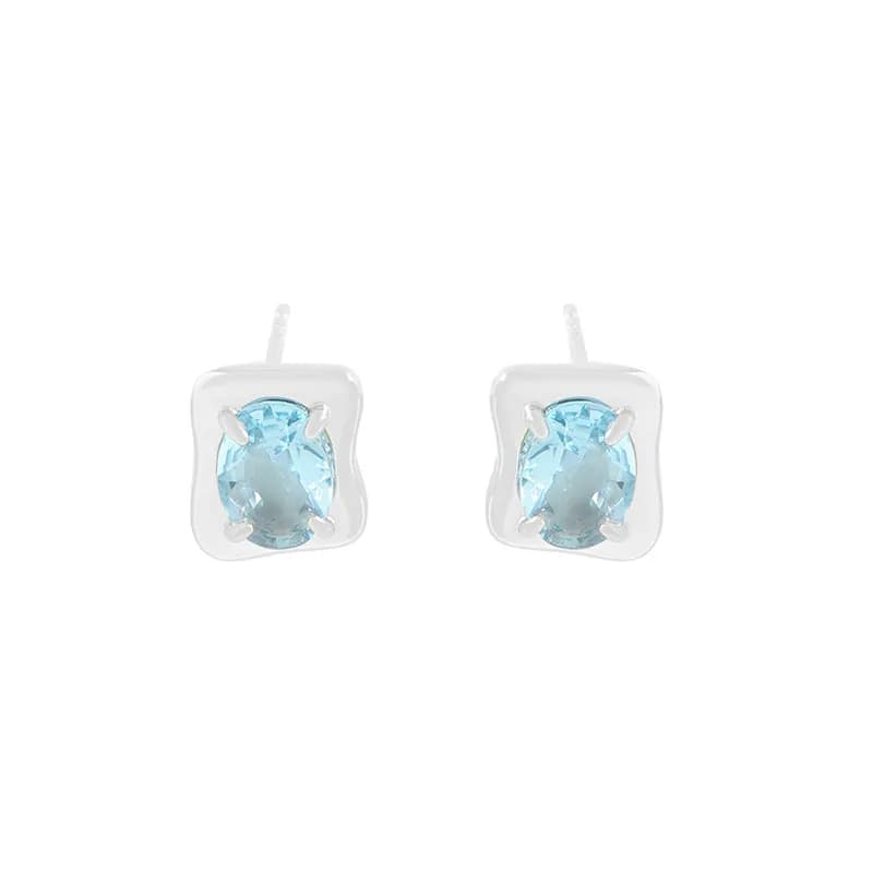Blue Gem Earrings in Platinum — Sterling silver