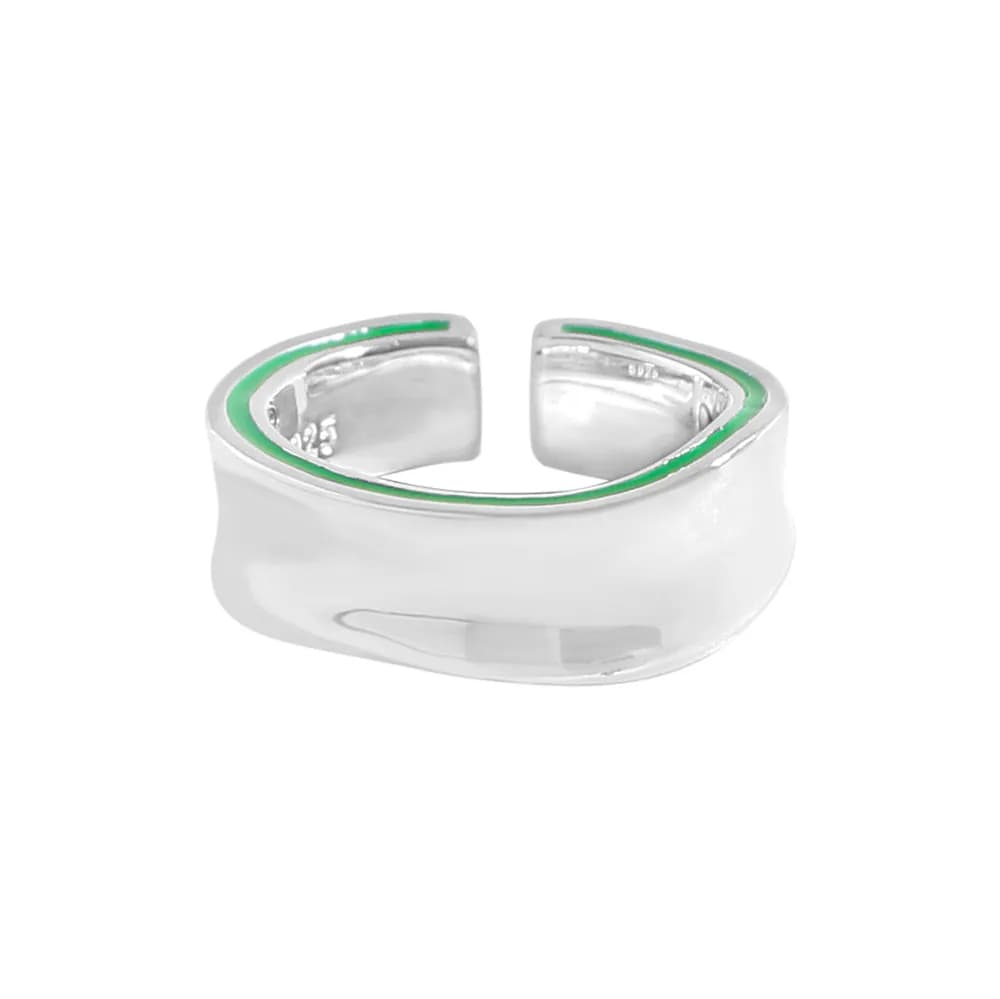 Green Enamel Cuff Ring in Silver — Sterling silver