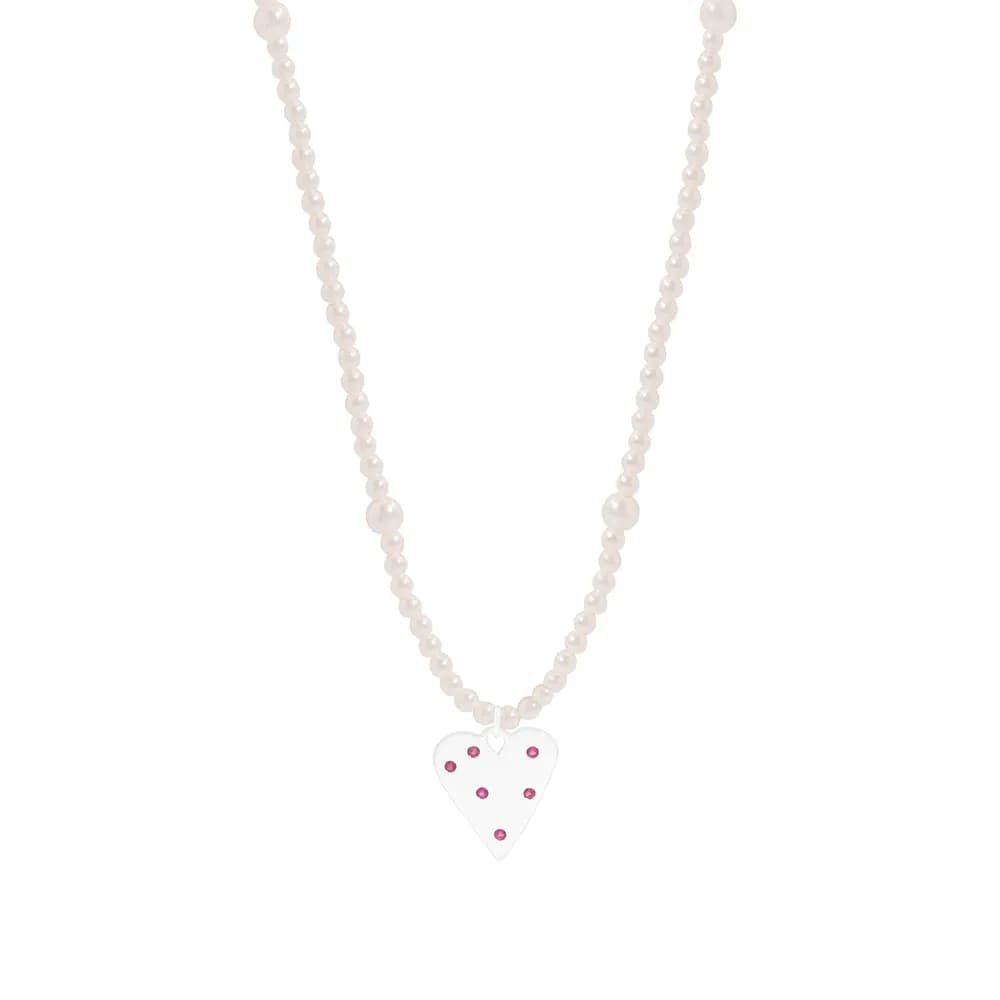Pearl Bead Heart Pendant Necklace in Platinum — Sterling silver
