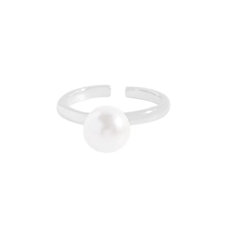 Pearl Open Ring in Platinum — Sterling silver