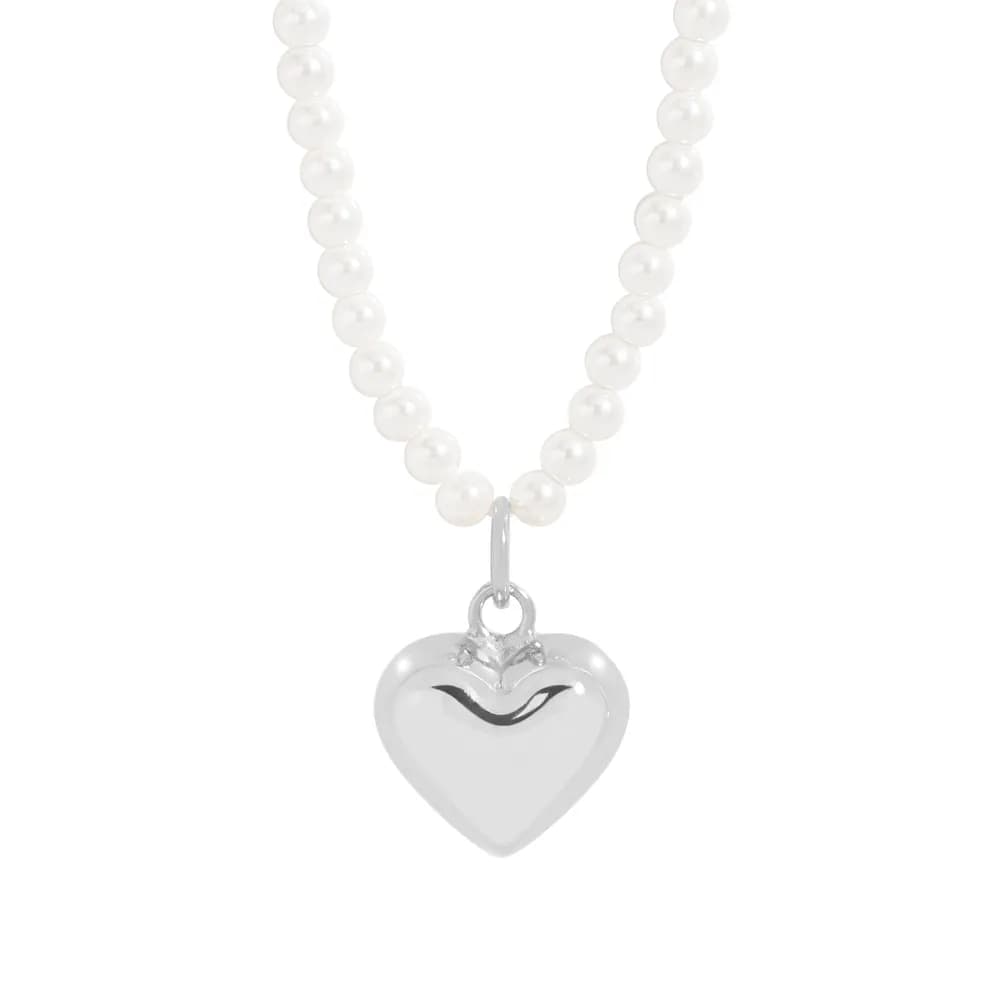 Pearl Heart Pendant Necklace in Platinum — Sterling silver