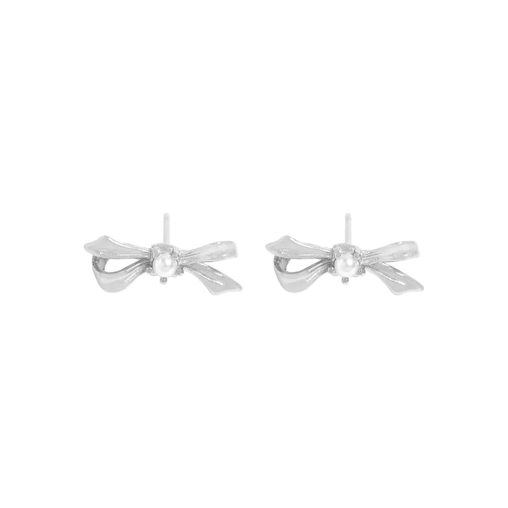 Bow Pearl Studs in Platinum — Sterling silver
