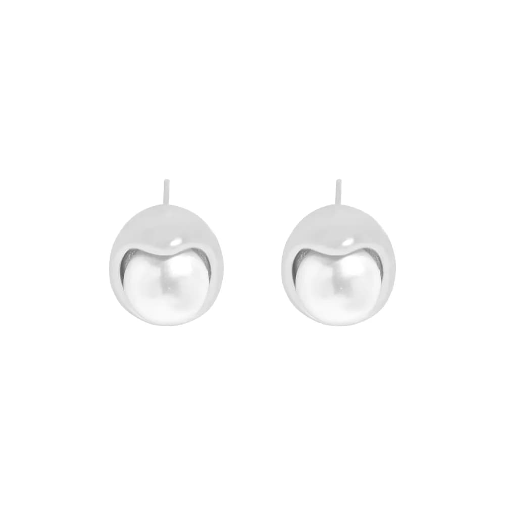 Circular Pearl Halo Earrings in Platinum — Sterling silver