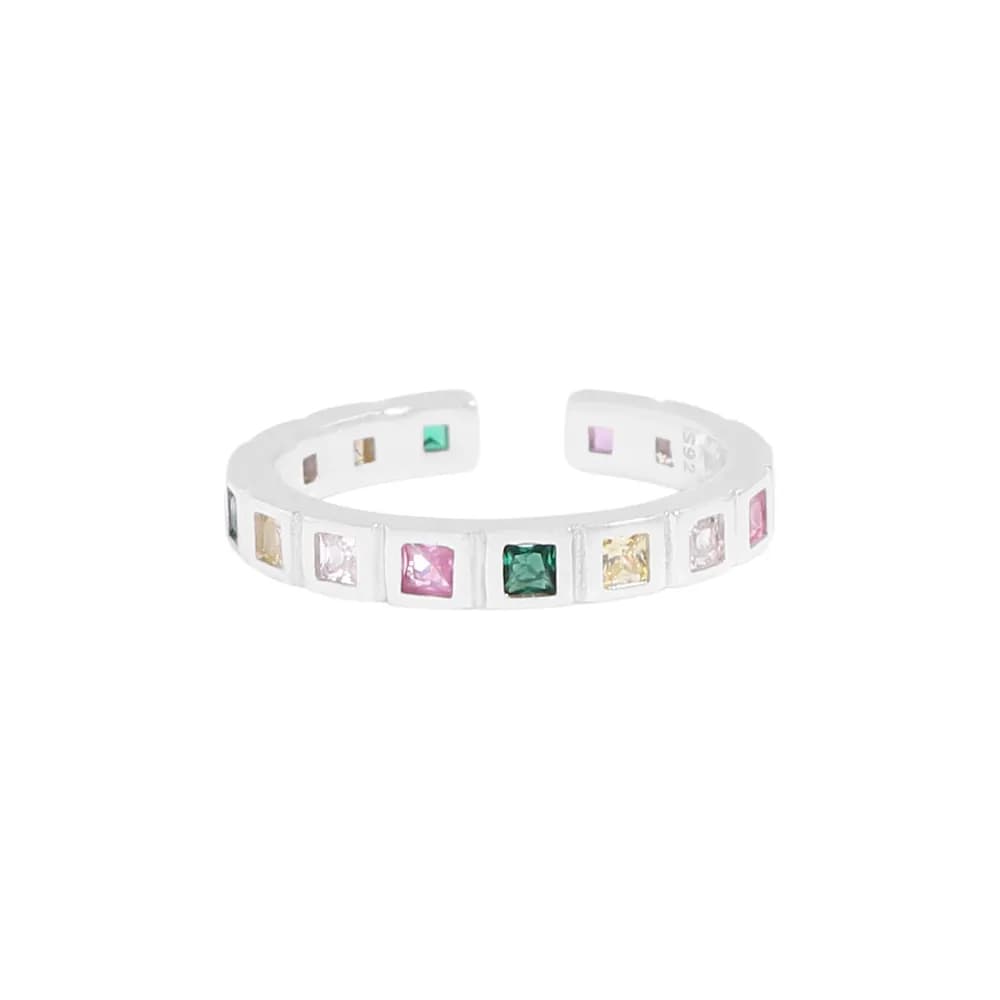 Color Square Stone Ring in Platinum — Sterling silver