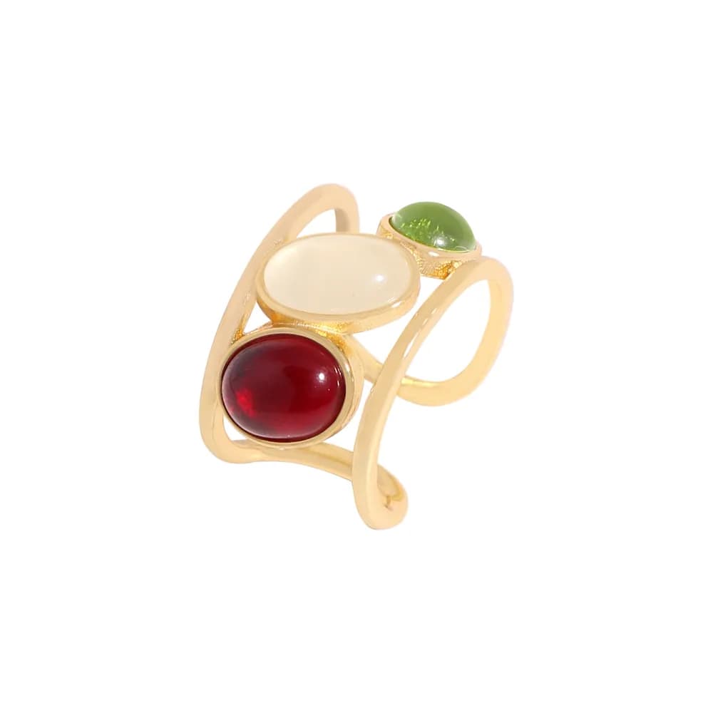 Three Gem Cabochon Ring in Gold — Sterling silver