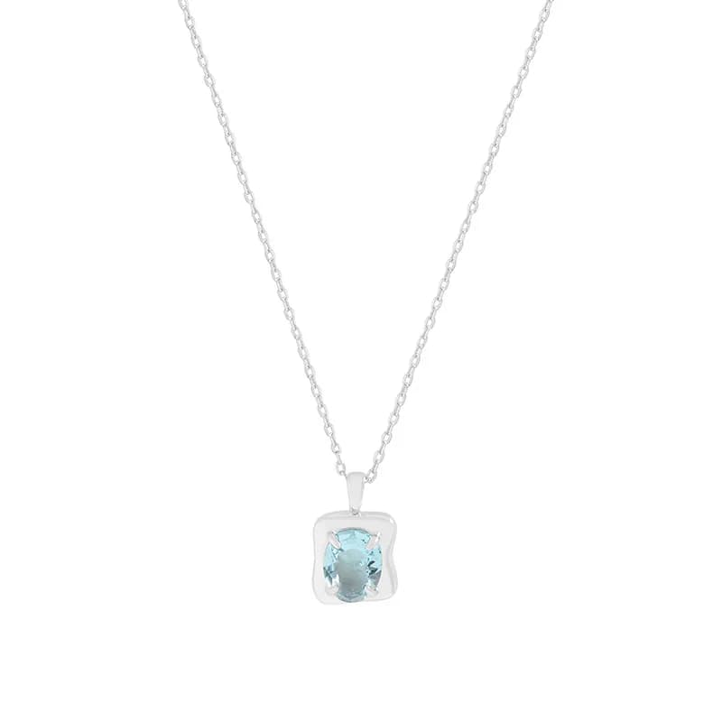 Square Bezel Pendant Necklace in Platinum — Sterling silver