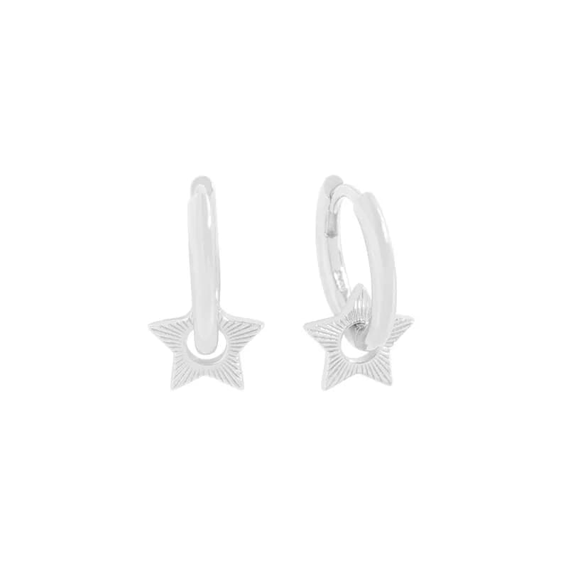 Star Charm Hoop Earrings in Platinum — Sterling silver