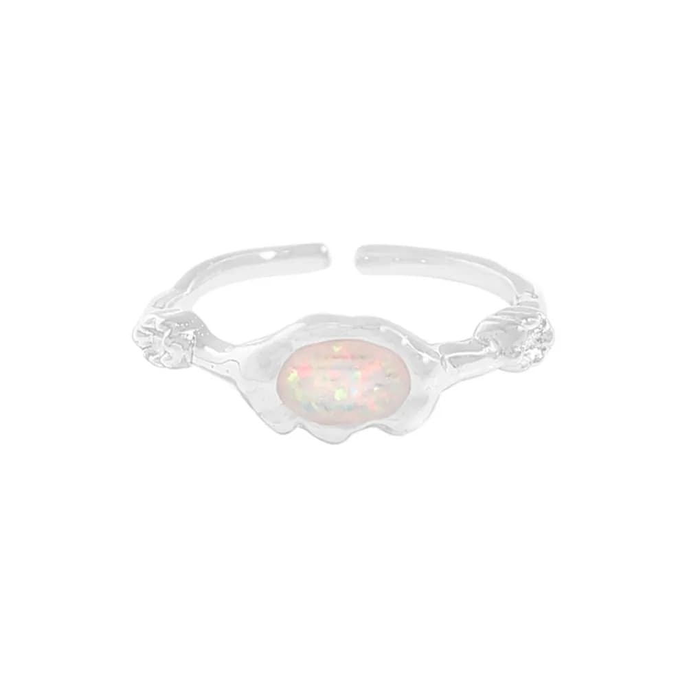 Opal Bezel Ring in Platinum — Sterling silver