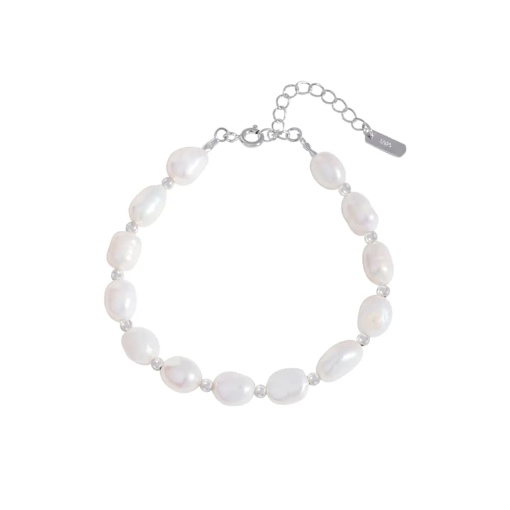 Baroque Pearl Bead Bracelet in Platinum — Sterling silver
