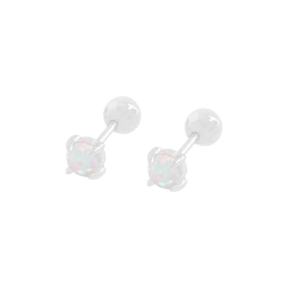 Opal Stud Earrings in Platinum — Sterling silver
