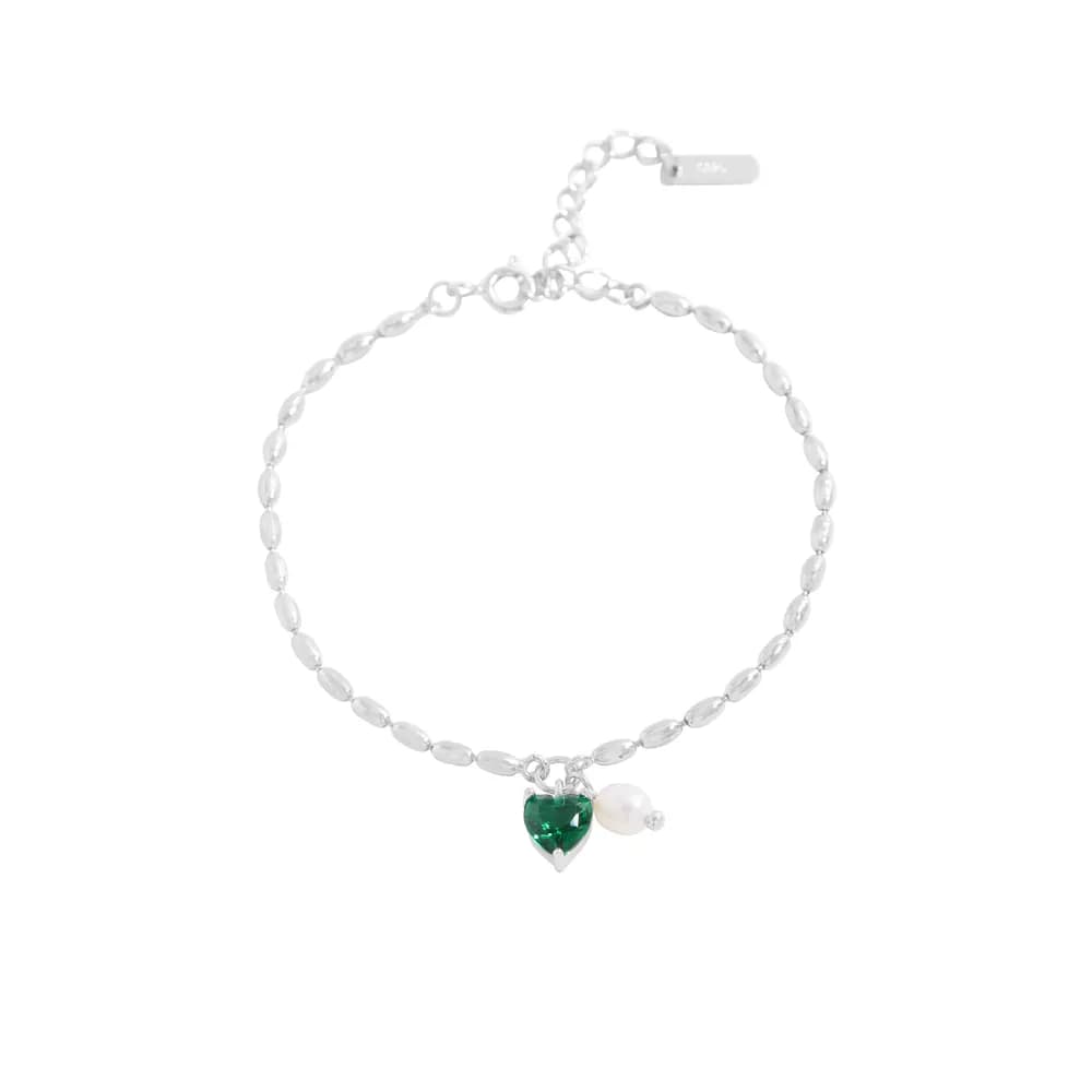 Heart Charm Bracelet in Green — Sterling silver