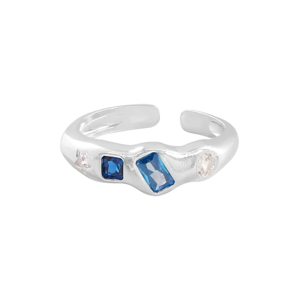 Triple Gem Wave Ring in Silver — Sterling silver
